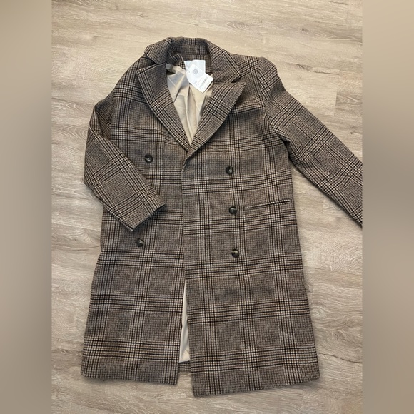 Oak Fort Oversized Collared Coat Brown Plaid XXS